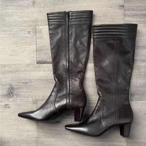 Cole Haan Janna Tall Boots Dark Chocolate Brown Leather Heeled Boots